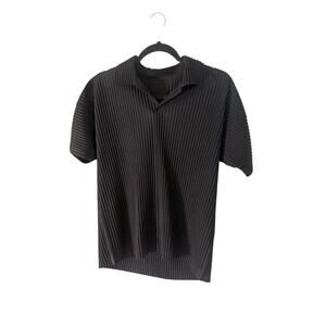 Homme Plissé Issey Miyake Pleated Polo Shirt Black Size 2
